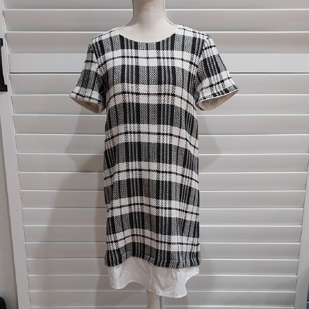 Sea New York Plaid Black and White Women's Size 8 Shift Dress